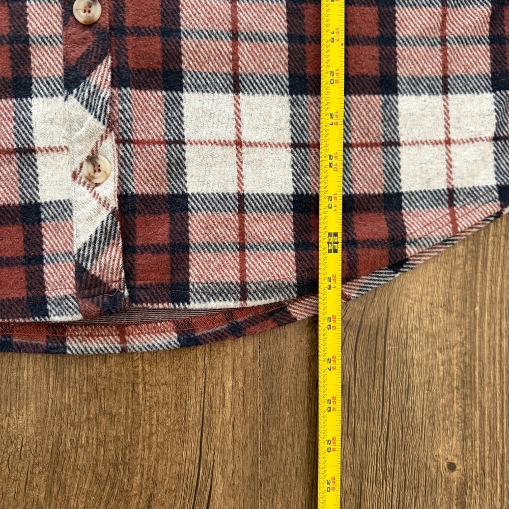 Ultra Flirt Plaid Button Down Shirt Womens 1X Burgundy‎ Cream Long Sleeve Cabin - Picture 6 of 9